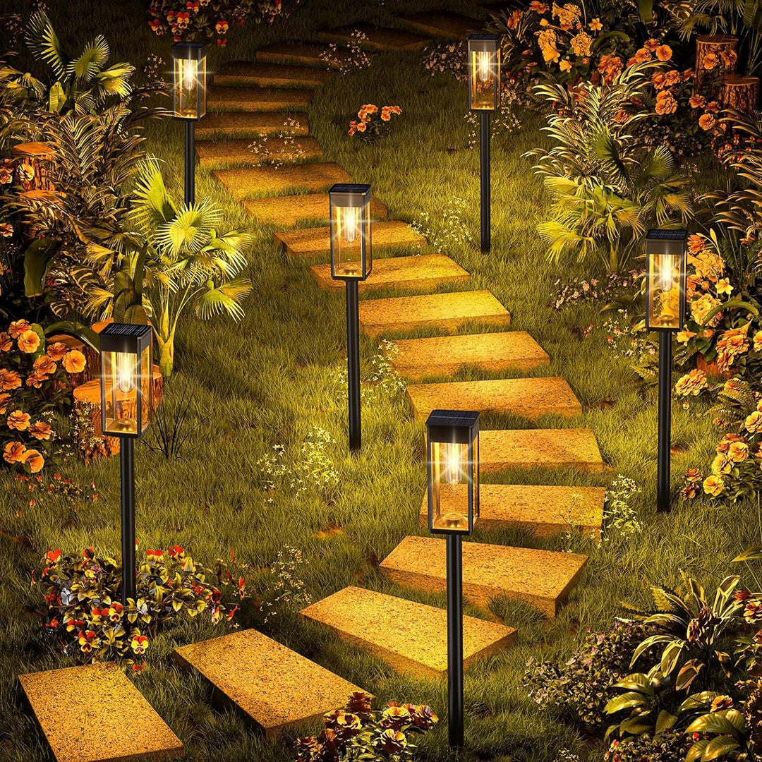 Outdoor Waterproof Vintage Glass Post Lantern With LED Filament Bulb And Ground Stake Kalsten
