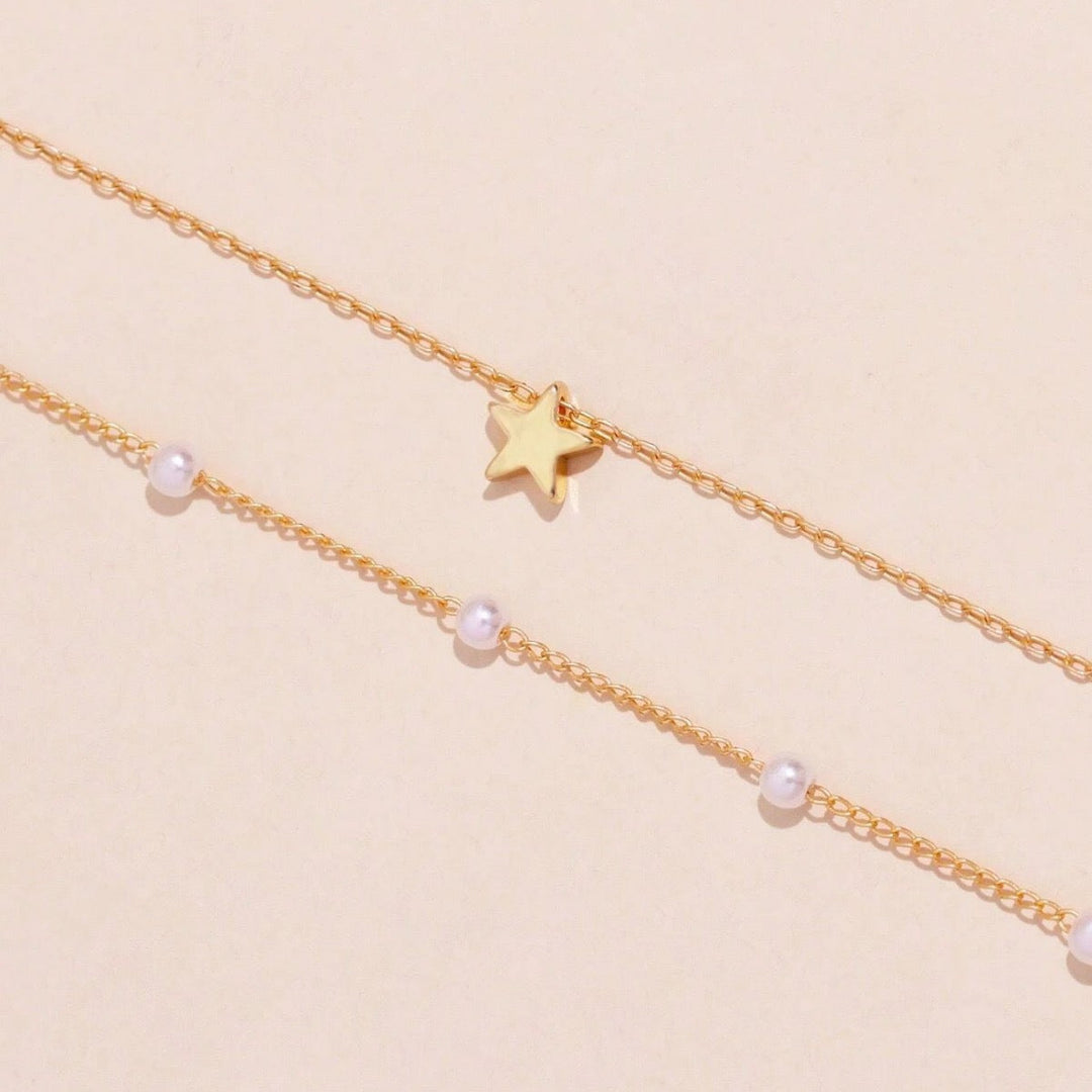 Layered Pearl and Star Pendant Necklace Kalsten