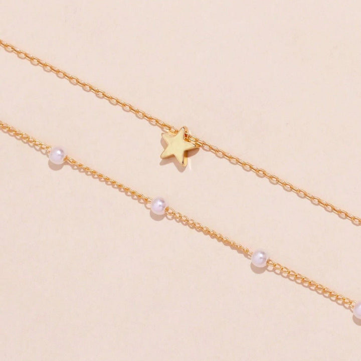 Layered Pearl and Star Pendant Necklace Kalsten