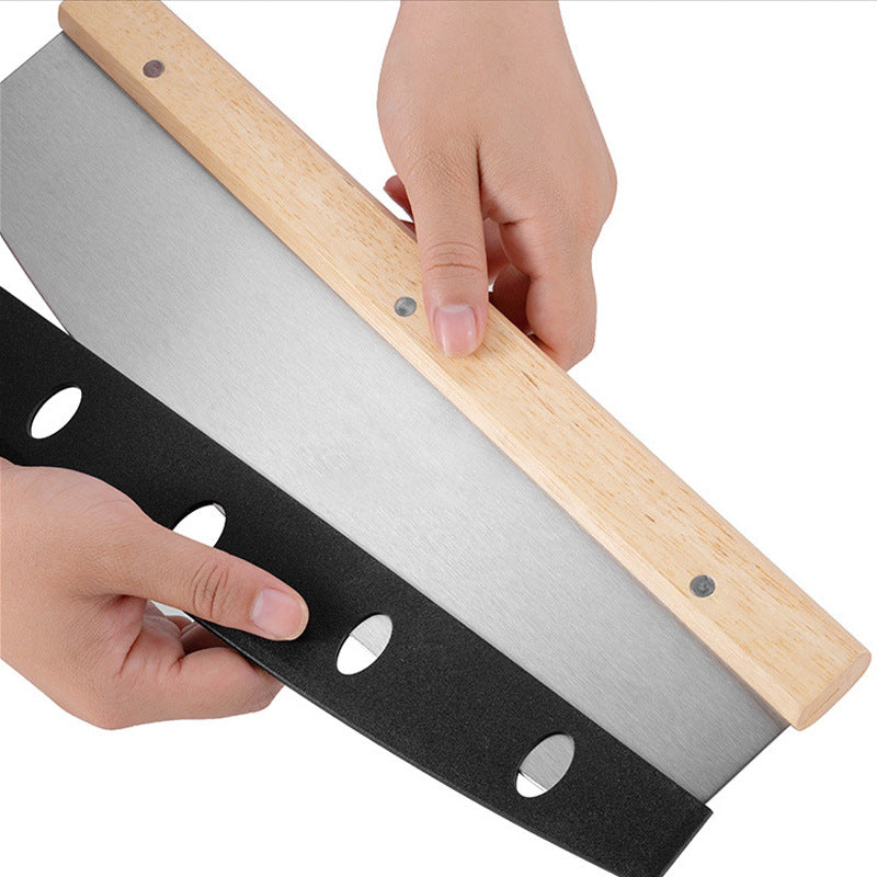 folding wooden handle aluminum pizza peel with removable dough scraper and bench knife set Kalsten