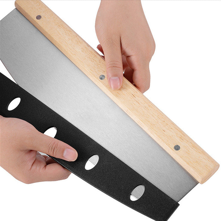 folding wooden handle aluminum pizza peel with removable dough scraper and bench knife set Kalsten