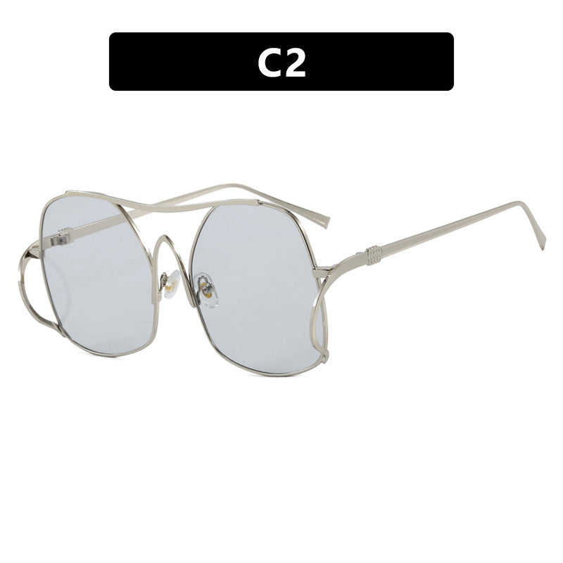 Women's geometric sunglasses with narrow metal frame and brown lenses Kalsten