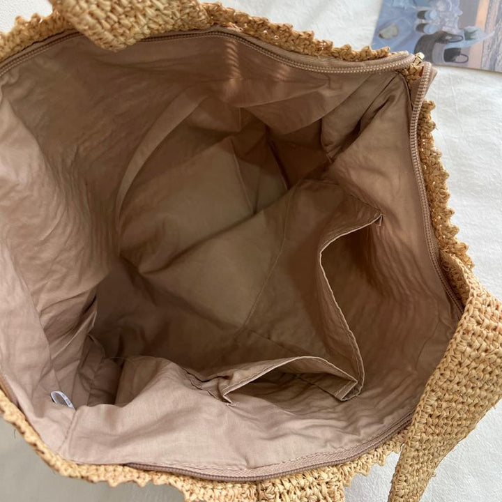 Handmade straw bag with floral details Kalsten