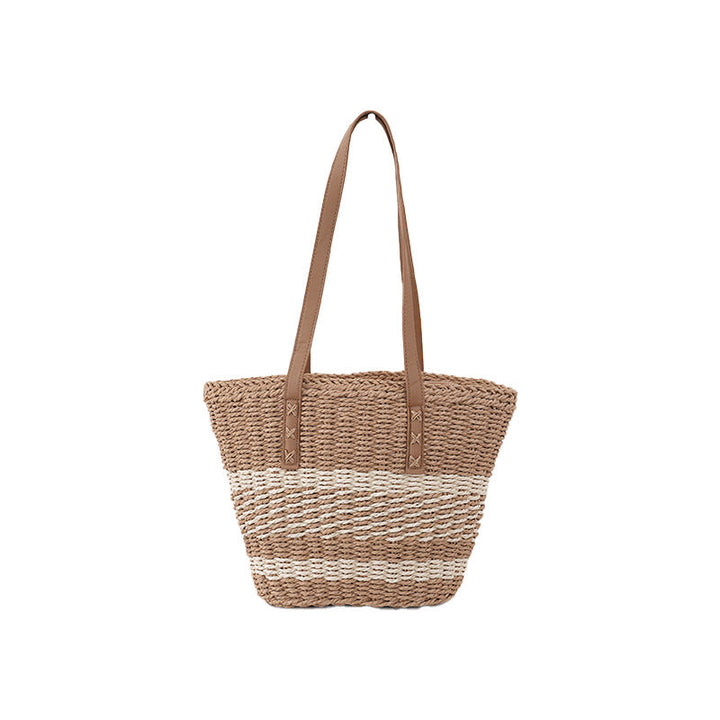 Handwoven beach bag with leather handles Kalsten