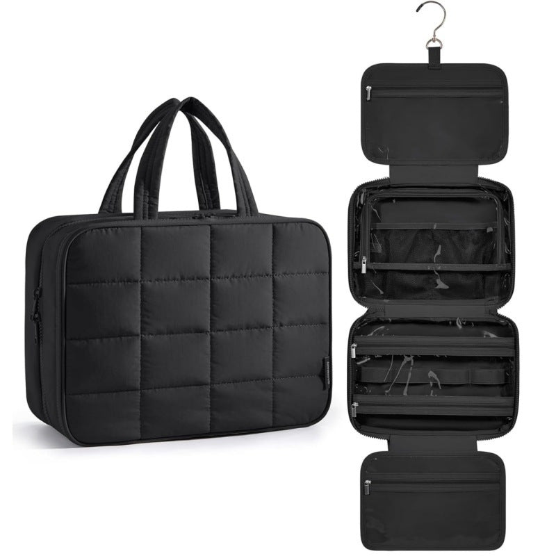Padded cosmetic organizer bag with practical hanging system Kalsten