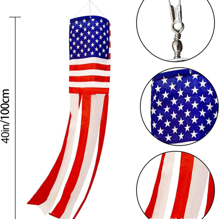 Unisex nan patriotic American flag windsock with long trailing streamers and reinforced hanging loop Kalsten
