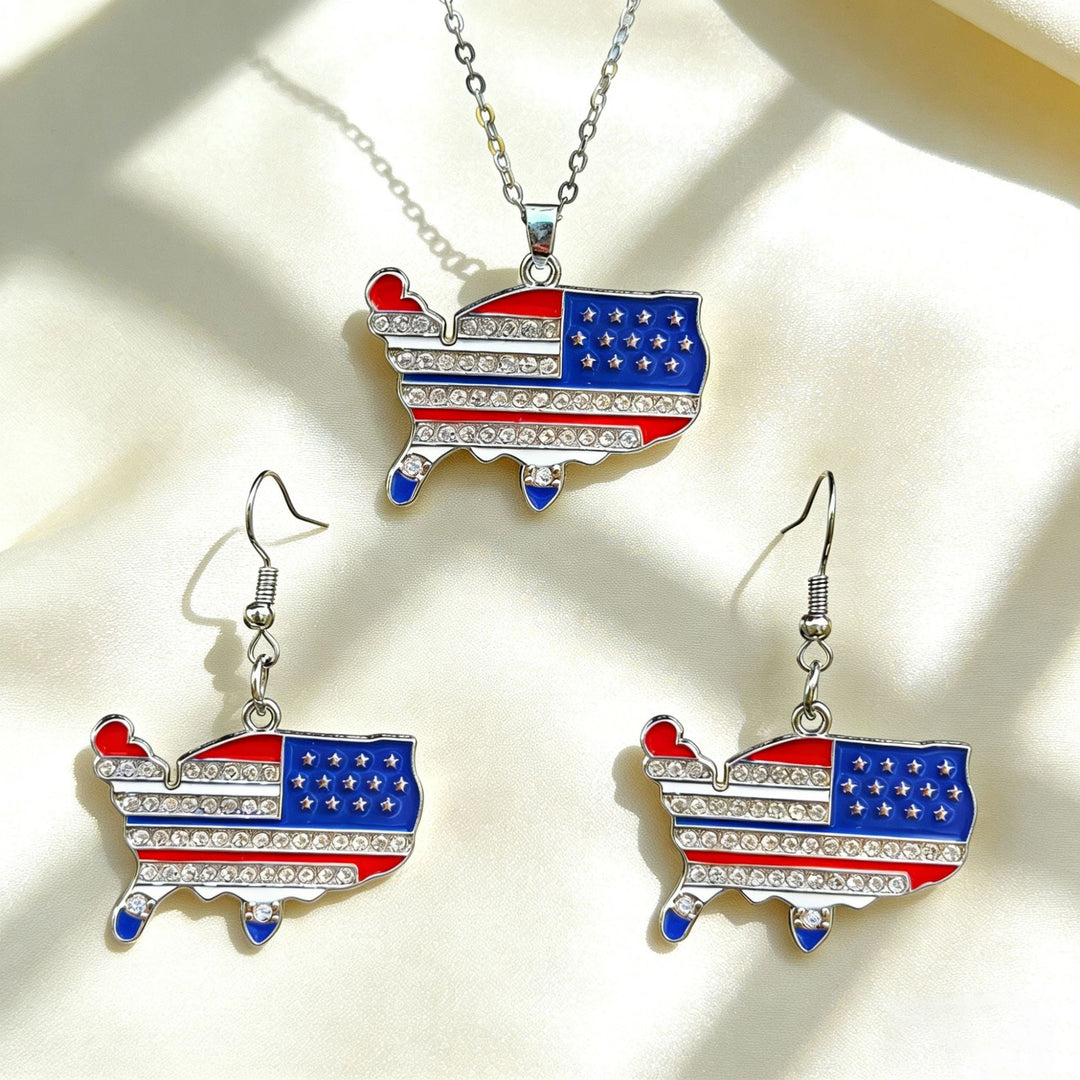 Women's patriotic jewelry set flip-flop pendant necklace and earrings with enamel and crystal embellishment Kalsten