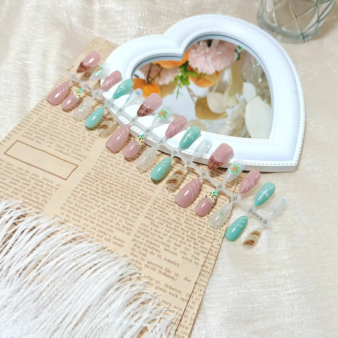 Artificial nails with elegant 3D flower and gradient design Kalsten