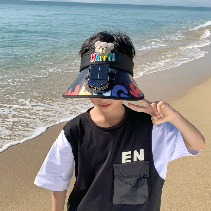 Adjustable children sun visor with integrated mini fan and extra wide brim Kalsten