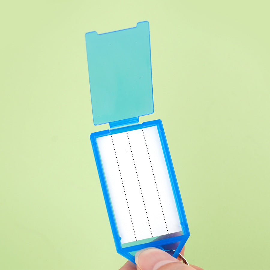 Unisex label tag with transparent sleeve and three writable fields Kalsten