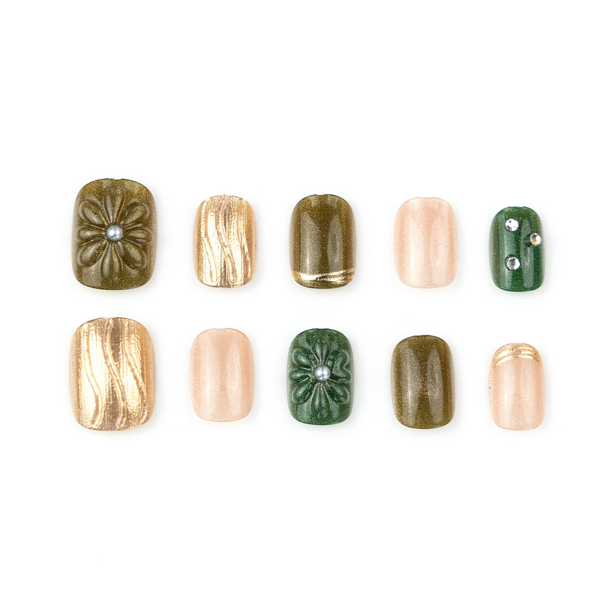 Artificial nail set with elegant flower design and luxurious glitter accents Acalora