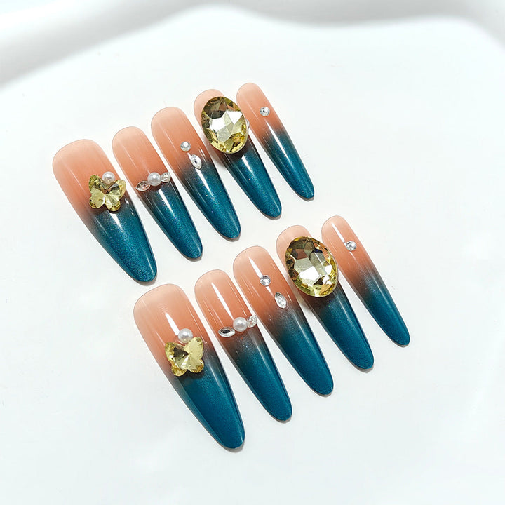 Glamorous artificial nails with elegant ombre effect and high-quality embellishments Kalsten