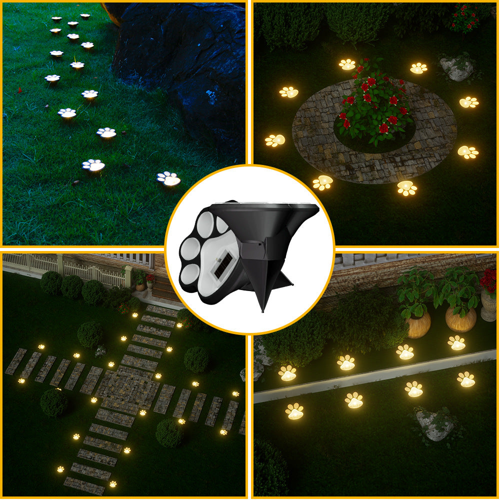 Paw Print Solar Garden Pathway Stake Lights With Integrated Panel And Ground Spike Mount Kalsten