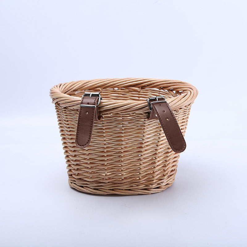 Woven Storage Basket with Reinforced Leather Handles Kalsten