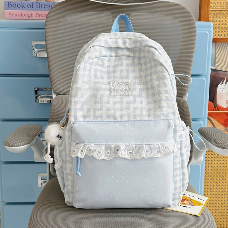 Cute Gingham Patterned School Backpack
