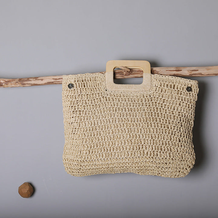 Basket bag with stylish wooden handle Kalsten