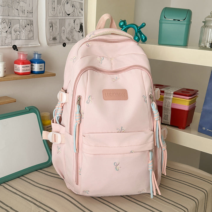 Embroidered Multi-Pocket School Backpack
