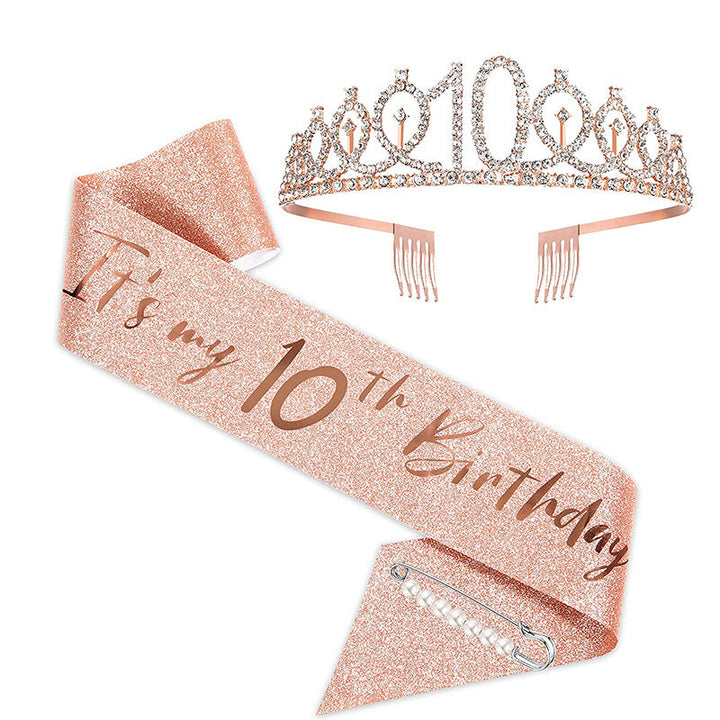 Women Crystal-Embellished Birthday Crown with Personalized Sash Kalsten