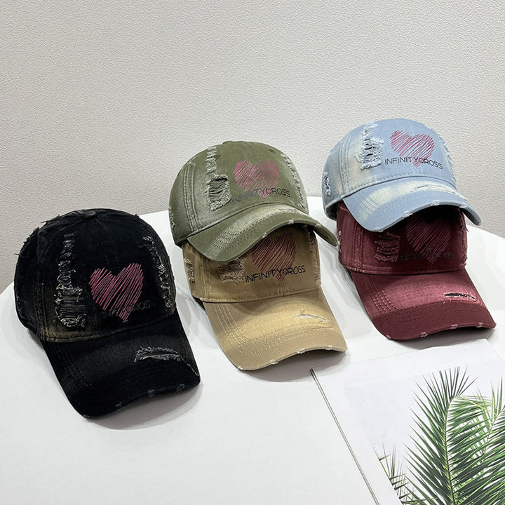 Women's Distressed Heart Embroidered Baseball Cap Kalsten