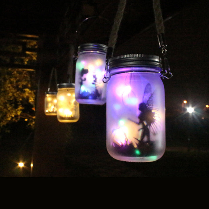 Solar Powered Frosted Fairy Silhouette Mason Jar Lantern With Multicolor LEDs Kalsten