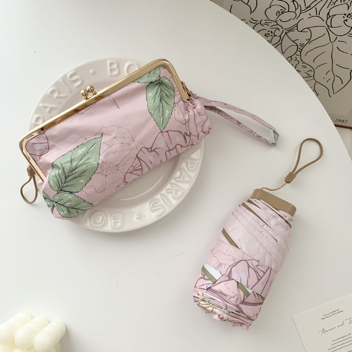 Ladies elegant folding umbrella with floral design and practical case Kalsten
