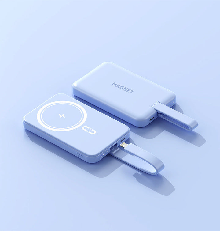 Magnetic power bank with wireless charging function and integrated cable system Kalsten