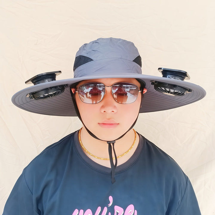 Wide-brimmed sun hat with detachable swivel solar fans and adjustable chin strap Kalsten