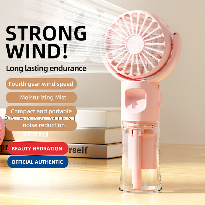 Cooling handheld misting fan with quiet brushless motor and detachable transparent water reservoir Kalsten