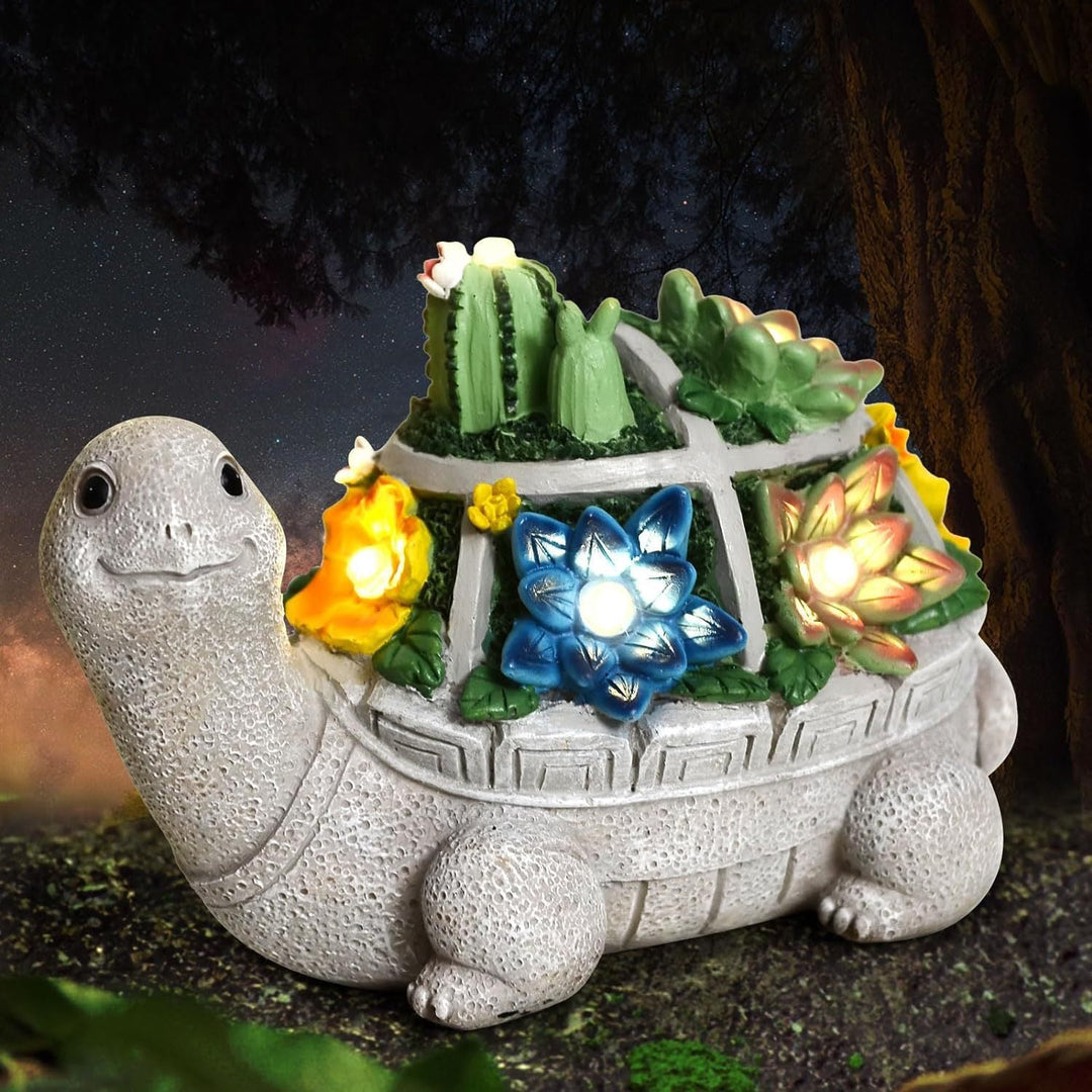 Solar Powered Succulent Turtle Garden Planter Night Light Ornament Kalsten