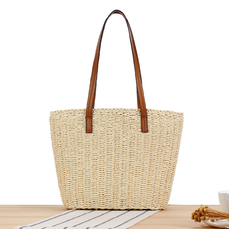 Durable straw tote bag with sturdy leather handles Kalsten