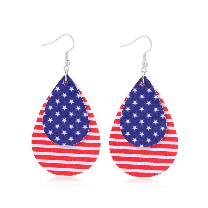 Women heart-shaped drop earrings with patriotic flag print and nickel-free hooks Kalsten