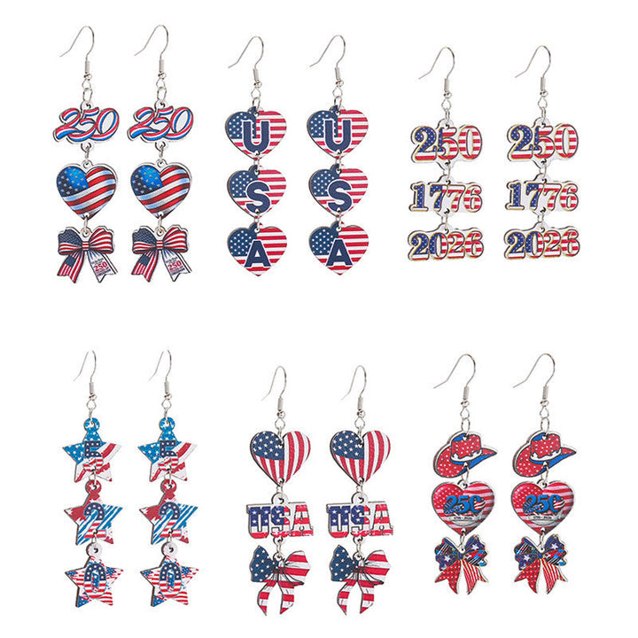 Women's nan patriotic triple-charm dangly novelty earrings with cowboy hat heart bow Kalsten