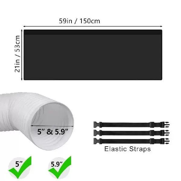 Unisex universal size wide flat window sealing panel for portable air conditioner with universal round exhaust collar and quick-release elastic straps Kalsten