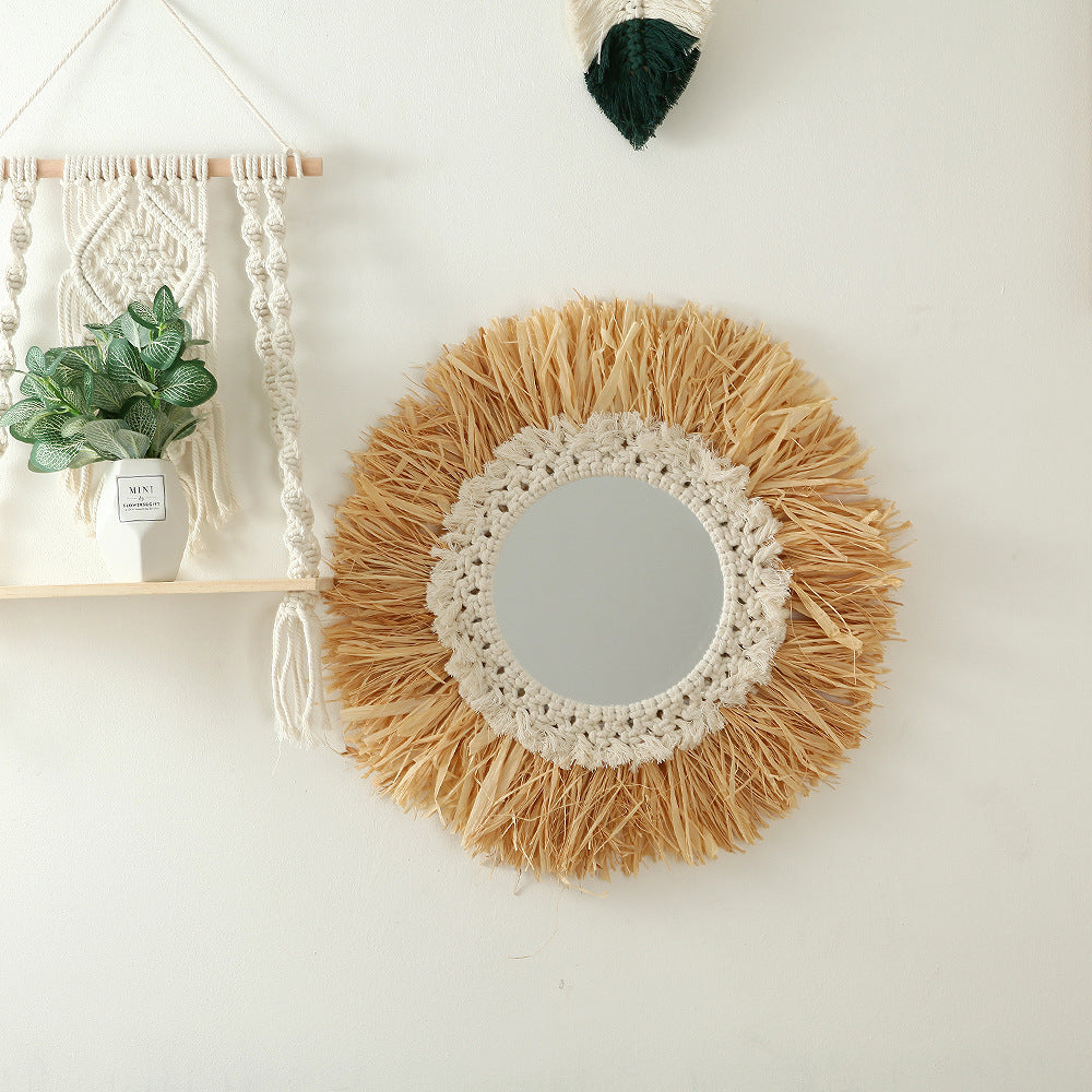 Decorative Macrame Sunburst Wall Mirror Acalora