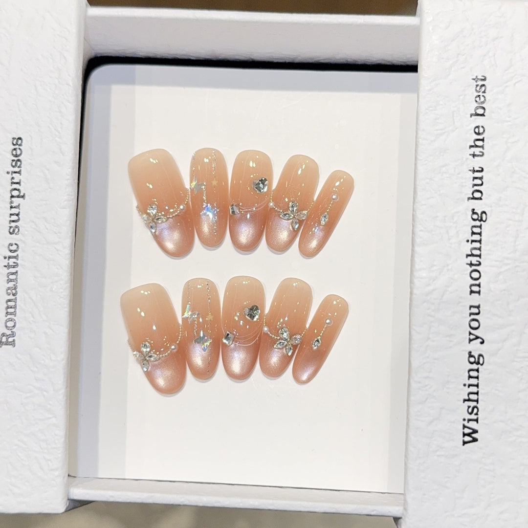 Artificial Nail Set with Romantic Heart and Glitter Designs Kalsten