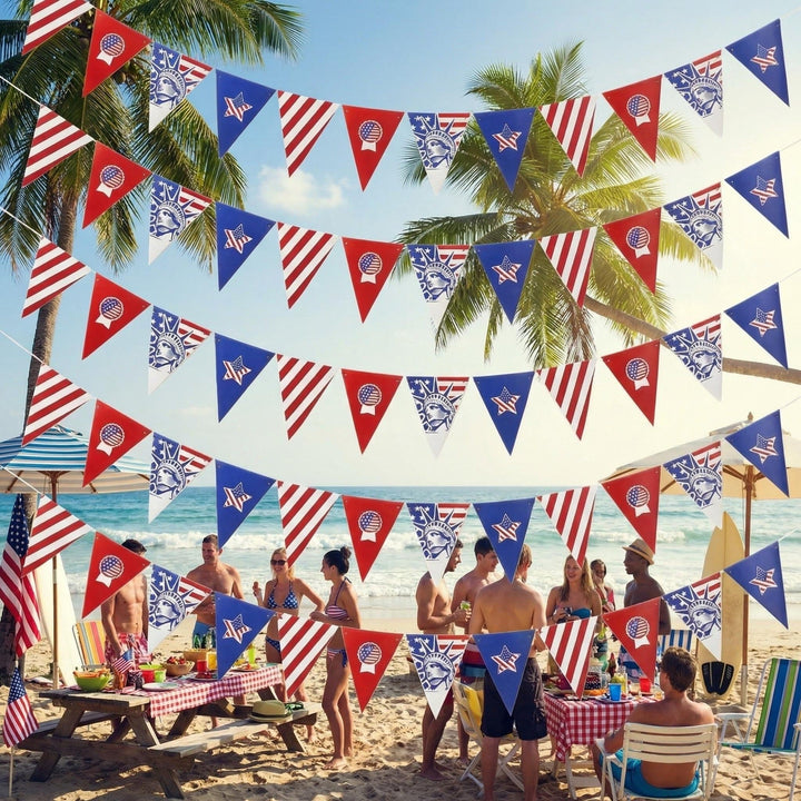 Unisex nan Patriotic Triangle Pennant Garland Outdoor Party Bunting Decoration with Weatherproof Plastic Flags Kalsten