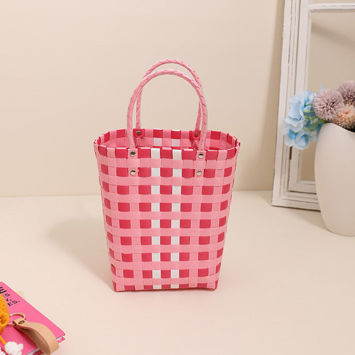 Braided Shopping Bag in Modern Checkered Pattern Kalsten
