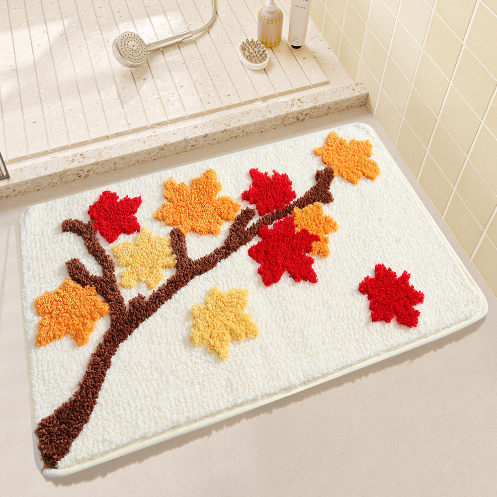 Leaf Design Plush Bathroom Mat Kalsten