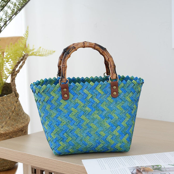 Bamboo Handle Bag Made of Braided Material Kalsten