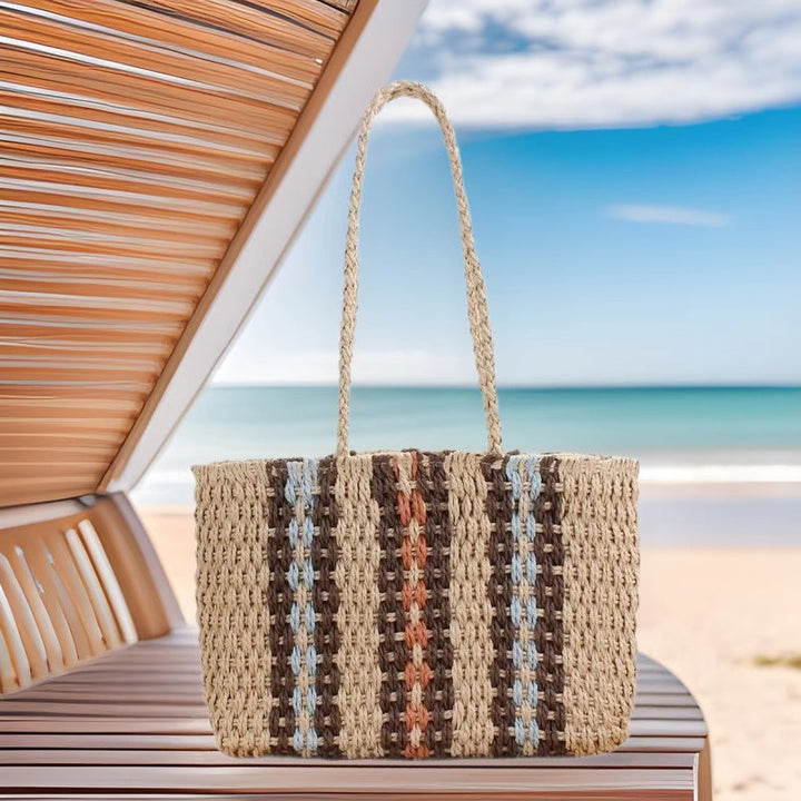 Handbag Made of Braided Natural Material with Colorful Accents Kalsten