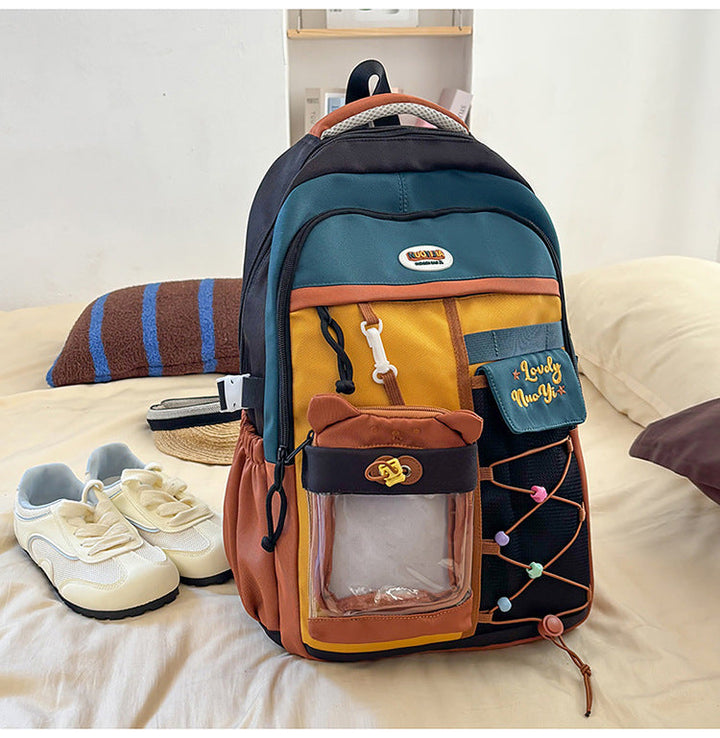 Color-Blocked Multi-Pocket School Backpack