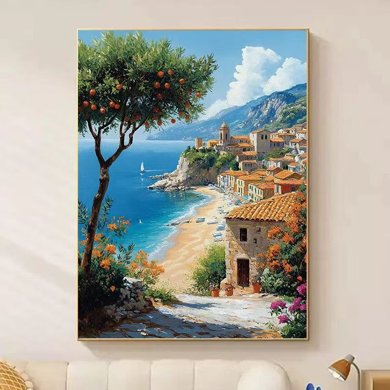 Coastal Village Scenic Painting Canvas Wall Art Kalsten