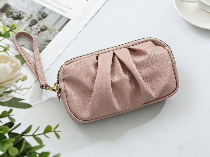 Textured Leather Zip Clutch Wallet Kalsten