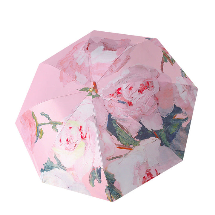 Women's Elegant Folding Umbrella with Floral Accents Kalsten