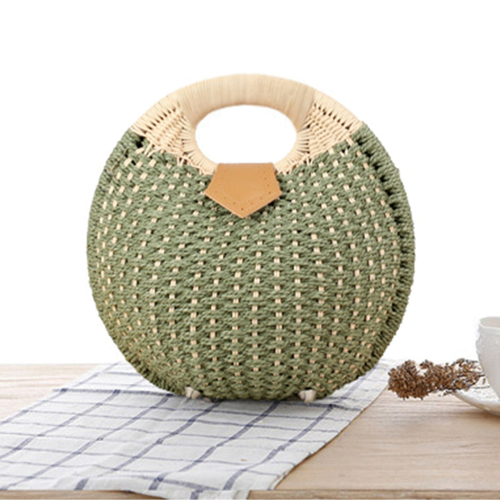 Round straw bag with elegant leather handle Kalsten