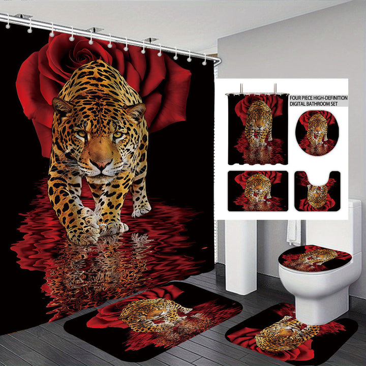 Artistic High-Definition Leopard and Rose-Themed Bathroom Décor Set Kalsten