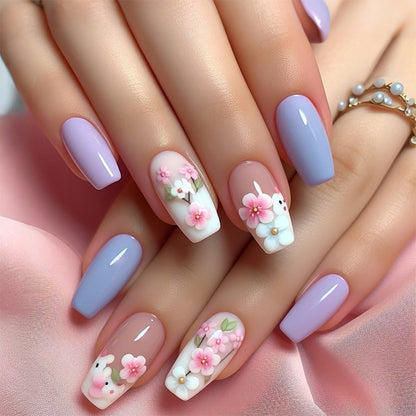Elegant Press-On Nail Set with Floral Accents Acalora 1788496046