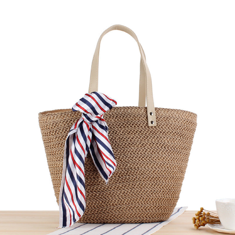 Woven Material Beach Bag with Elegant Bow Decoration Kalsten