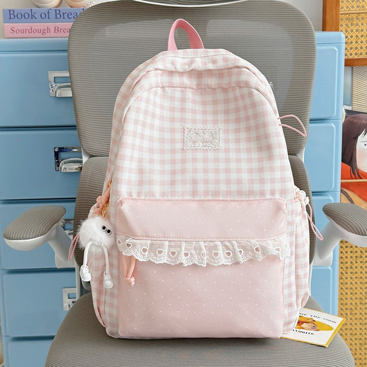 Cute Gingham Patterned School Backpack