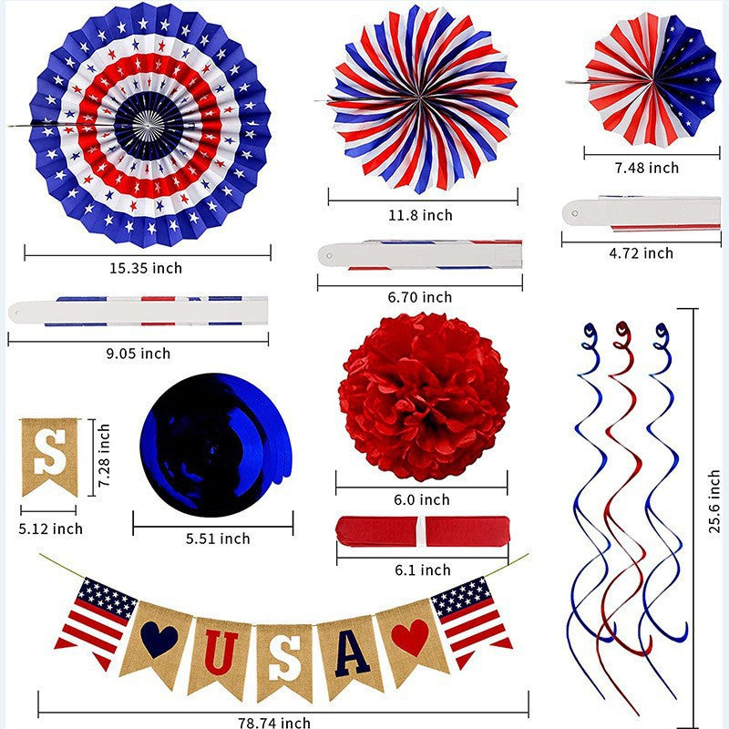 Unisex multi-piece party decoration set with paper fans pom poms bunting garland Kalsten